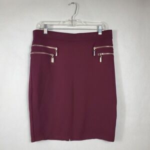 Jennifer Lopez Womens Burgundy Zipper Accent Stretch Pencil Skirt Size Large
